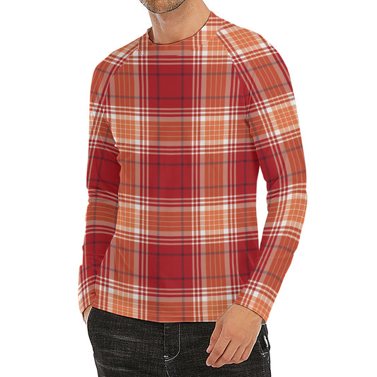 Western Tartan Pattern Print Men's Long Sleeve Rash Guard