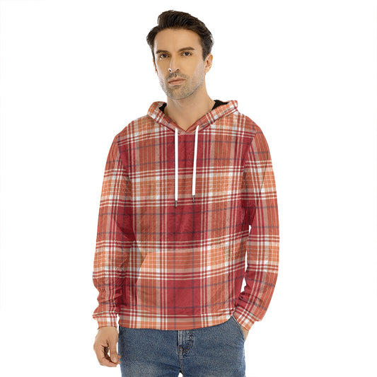 Western Tartan Pattern Print Men's Velvet Pullover Hoodie