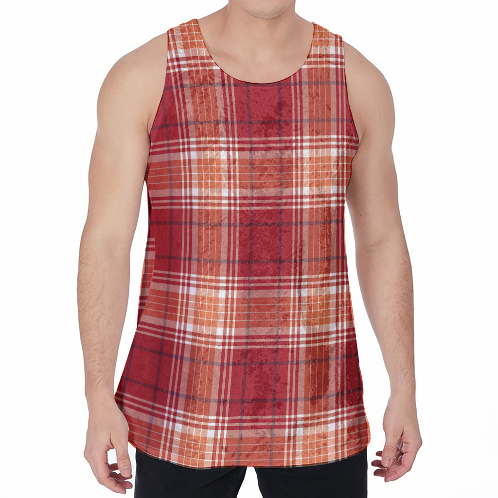 Western Tartan Pattern Print Men's Velvet Tank Top