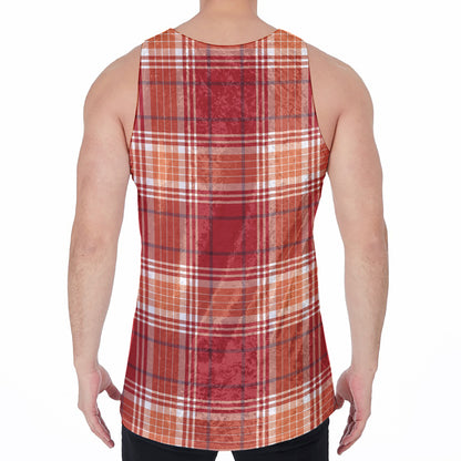 Western Tartan Pattern Print Men's Velvet Tank Top