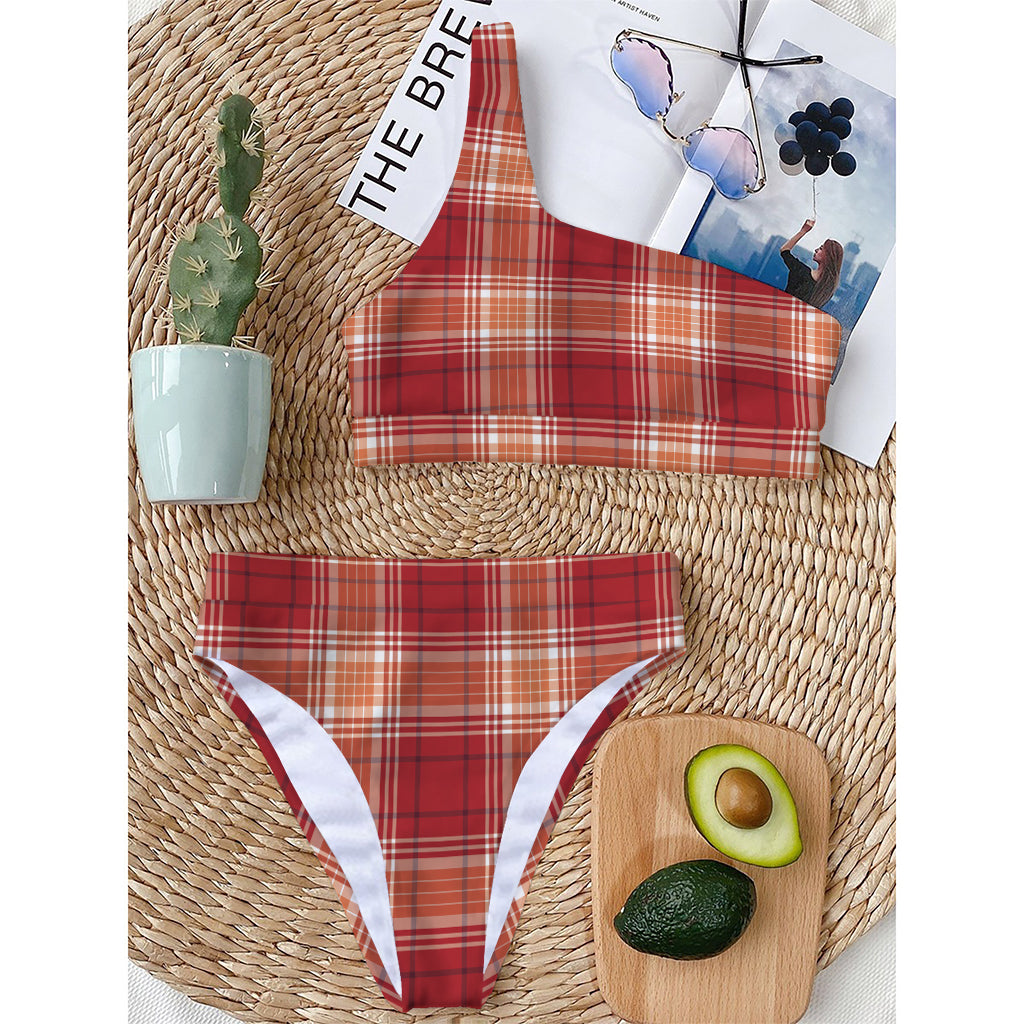 Western Tartan Pattern Print One Shoulder Bikini Top