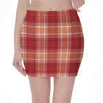 Western Tartan Pattern Print Pencil Mini Skirt