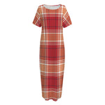 Western Tartan Pattern Print Short Sleeve Long Nightdress