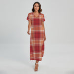 Western Tartan Pattern Print Short Sleeve Maxi Dress