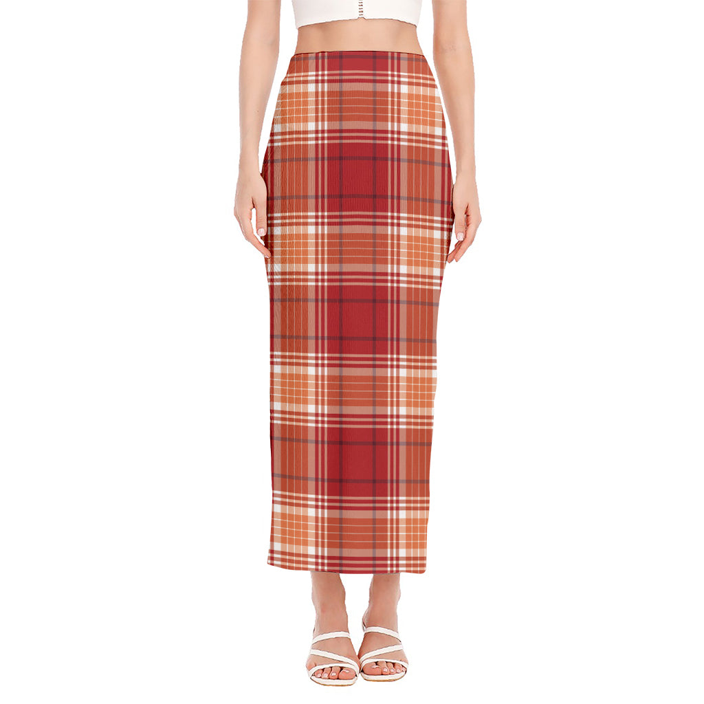 Western Tartan Pattern Print Side Slit Maxi Skirt