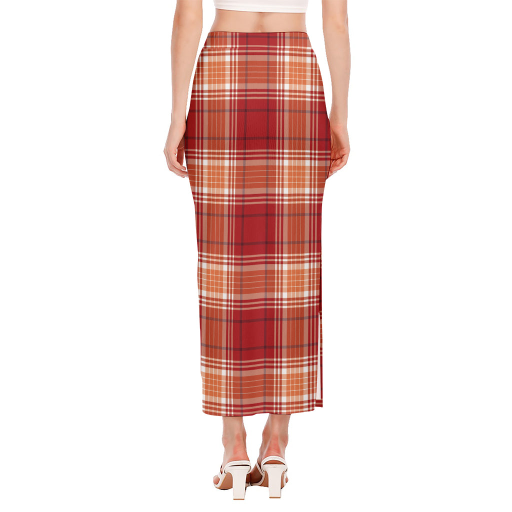 Western Tartan Pattern Print Side Slit Maxi Skirt