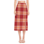 Western Tartan Pattern Print Side Slit Midi Skirt
