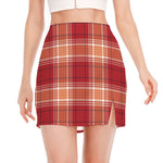 Western Tartan Pattern Print Side Slit Mini Skirt