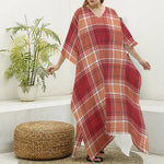 Western Tartan Pattern Print Silk V-Neck Kaftan Dress