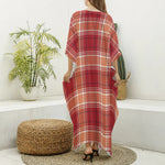 Western Tartan Pattern Print Silk V-Neck Kaftan Dress