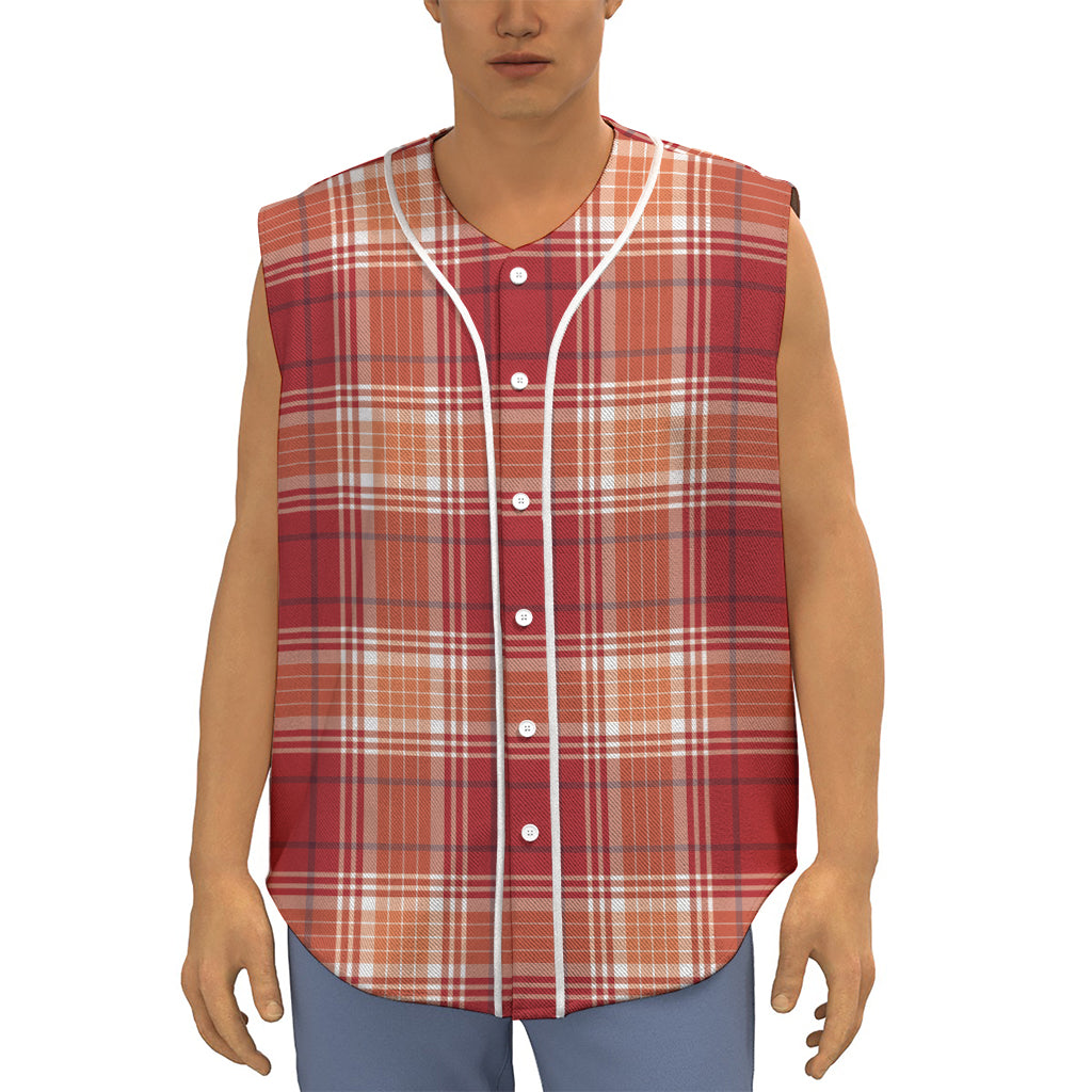 Western Tartan Pattern Print Sleeveless Baseball Jersey
