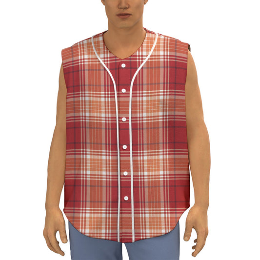 Western Tartan Pattern Print Sleeveless Baseball Jersey
