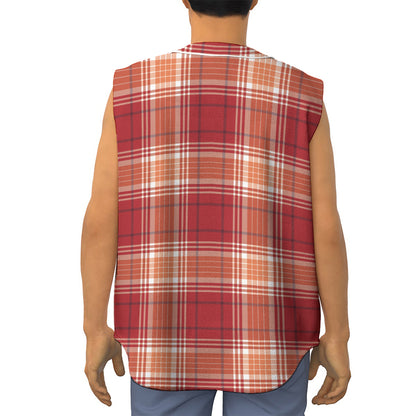 Western Tartan Pattern Print Sleeveless Baseball Jersey