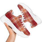 Western Tartan Pattern Print White Chunky Shoes