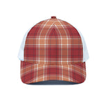 Western Tartan Pattern Print White Mesh Trucker Cap