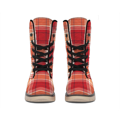 Western Tartan Pattern Print Winter Boots