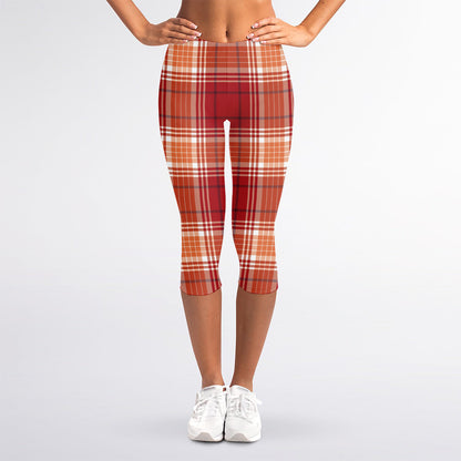 Western Tartan Pattern Print Women's Capri Leggings