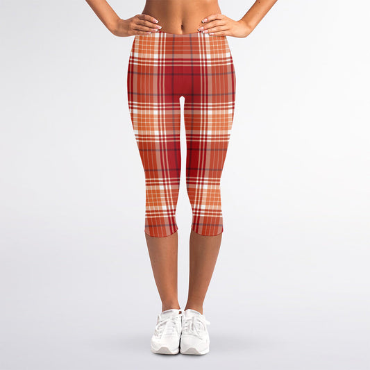 Western Tartan Pattern Print Women's Capri Leggings