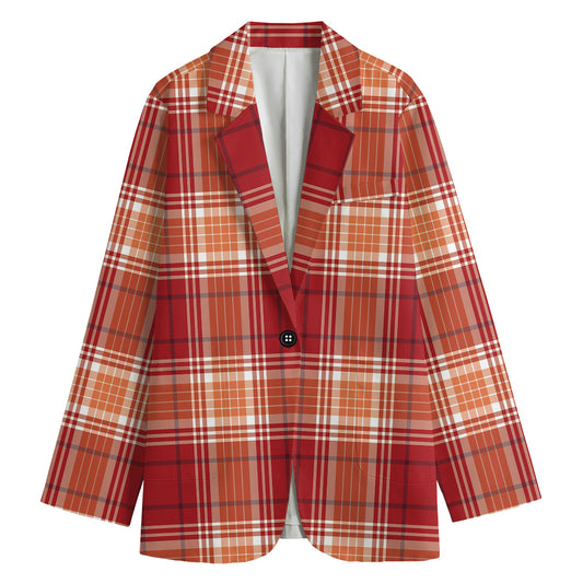 Western Tartan Pattern Print Women's Cotton Blazer