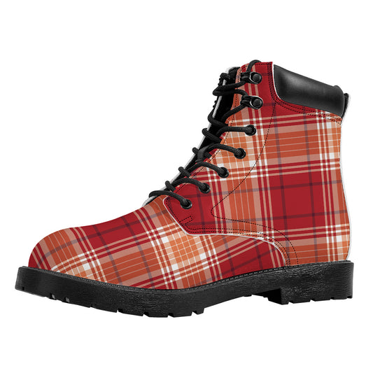 Western Tartan Pattern Print Work Boots