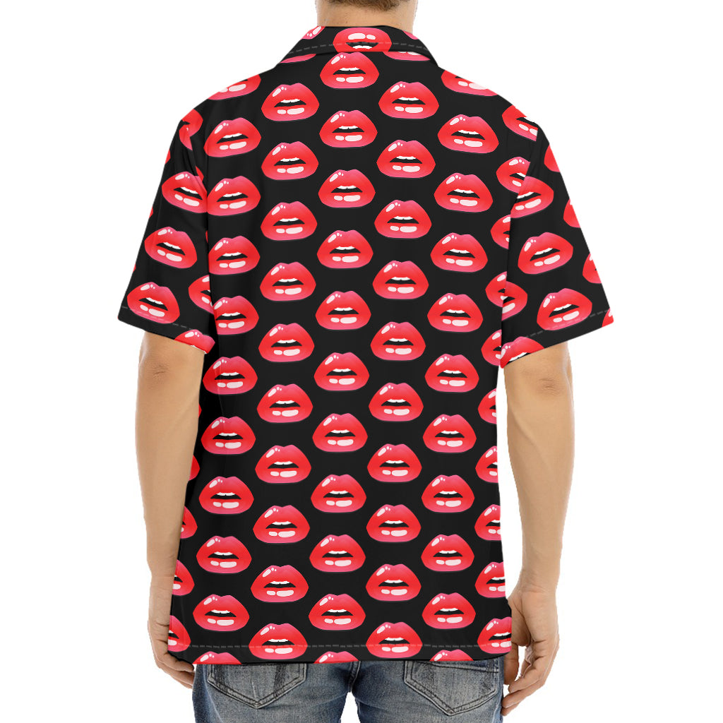Wet Lips Pattern Print Aloha Shirt