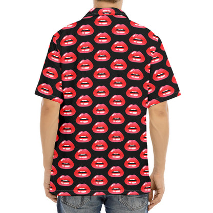 Wet Lips Pattern Print Aloha Shirt