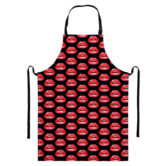 Wet Lips Pattern Print Bib Apron With Pocket