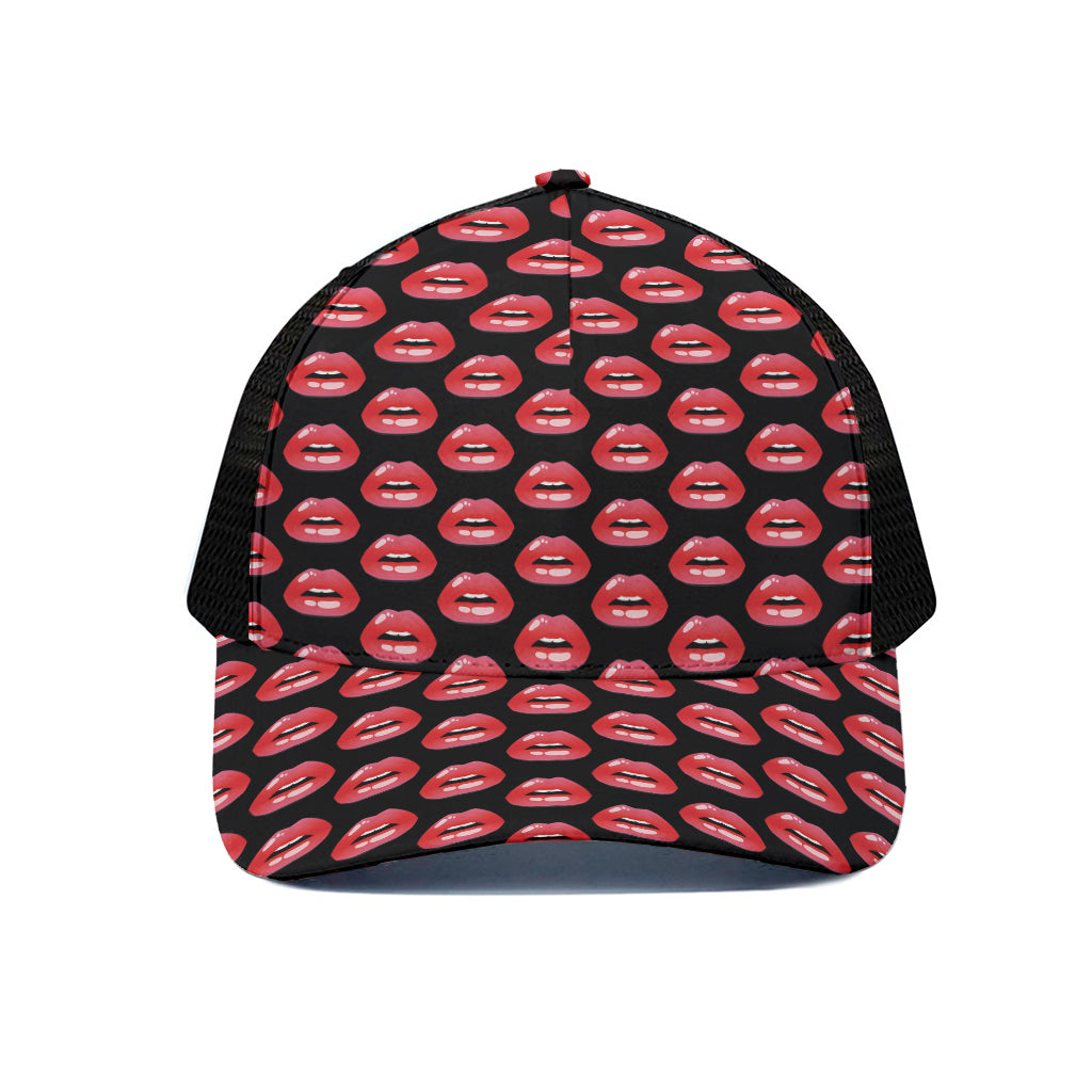 Wet Lips Pattern Print Black Mesh Trucker Cap