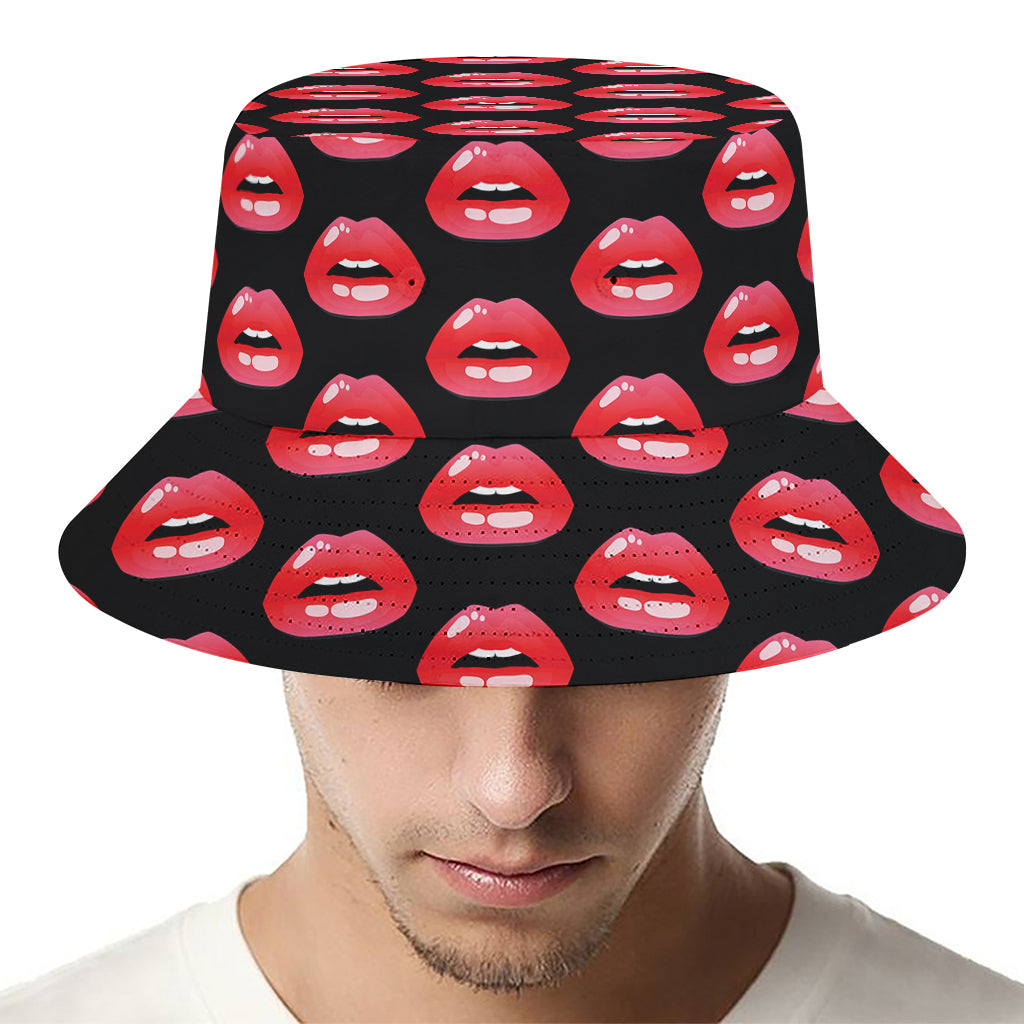 Wet Lips Pattern Print Bucket Hat