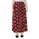 Wet Lips Pattern Print Chiffon Maxi Skirt