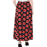 Wet Lips Pattern Print Chiffon Maxi Skirt