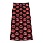 Wet Lips Pattern Print Cotton Front Slit Maxi Skirt