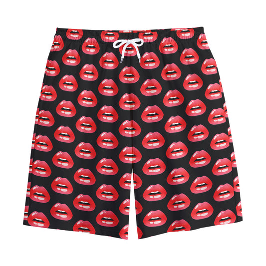 Wet Lips Pattern Print Cotton Shorts