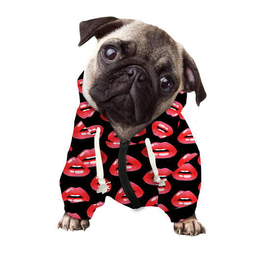 Wet Lips Pattern Print Dog Zip Up Hoodie
