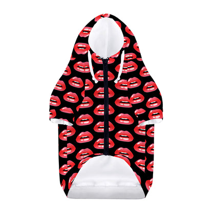 Wet Lips Pattern Print Dog Zip Up Hoodie