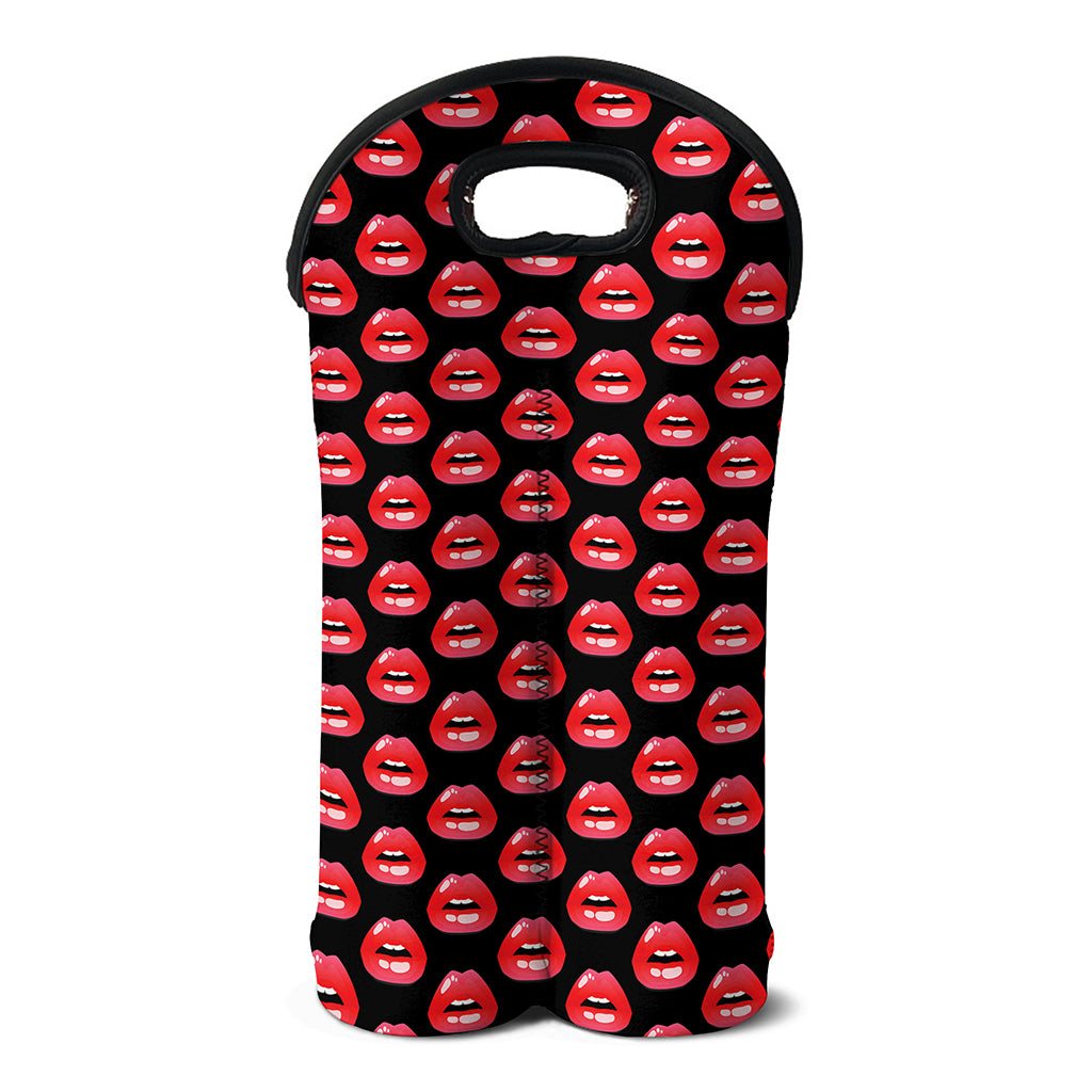 Wet Lips Pattern Print Double Neoprene Wine Tote