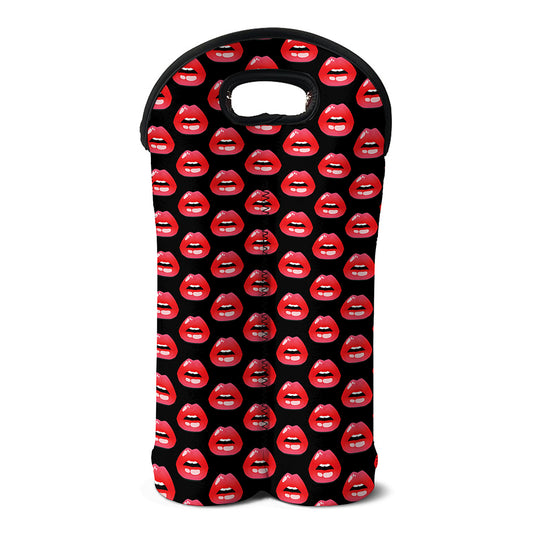 Wet Lips Pattern Print Double Neoprene Wine Tote
