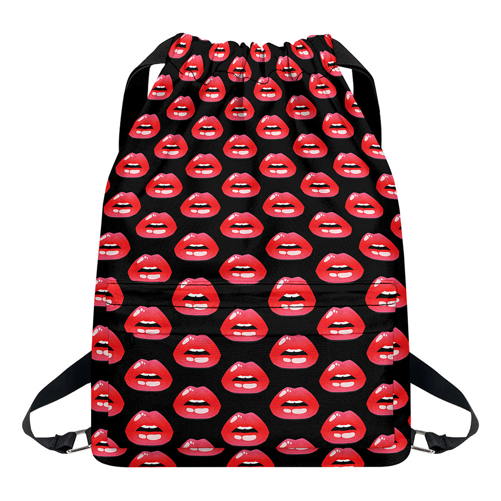 Wet Lips Pattern Print Drawstring Backpack