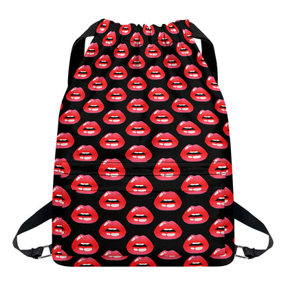 Wet Lips Pattern Print Drawstring Backpack
