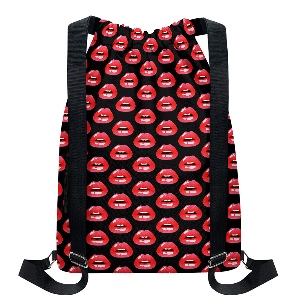 Wet Lips Pattern Print Drawstring Backpack