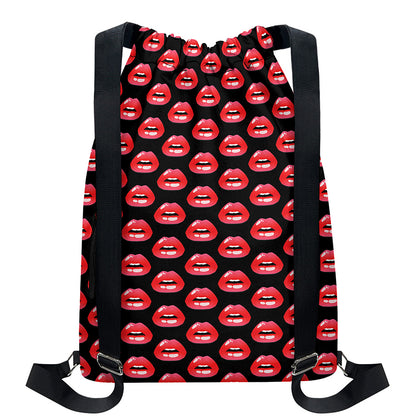 Wet Lips Pattern Print Drawstring Backpack
