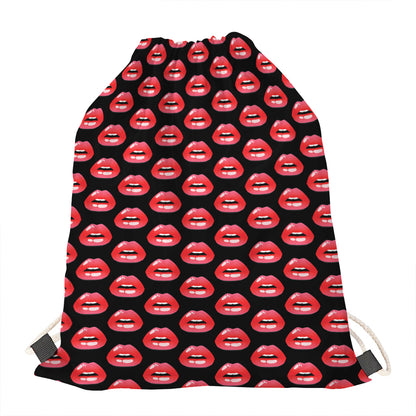 Wet Lips Pattern Print Drawstring Bag