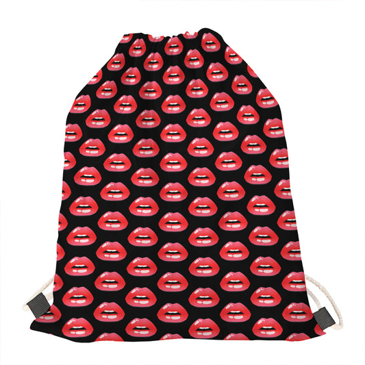 Wet Lips Pattern Print Drawstring Bag