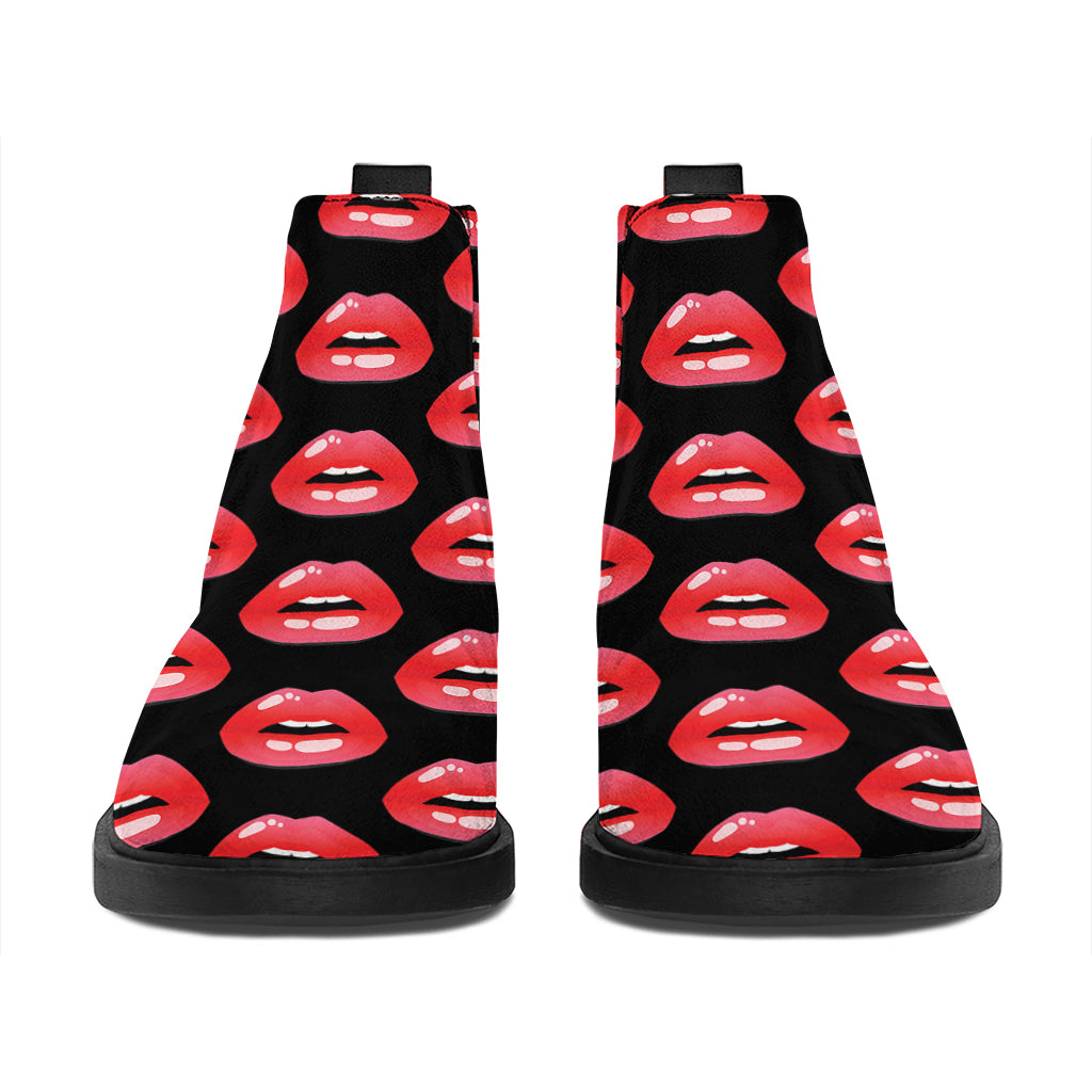 Wet Lips Pattern Print Flat Ankle Boots