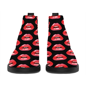 Wet Lips Pattern Print Flat Ankle Boots