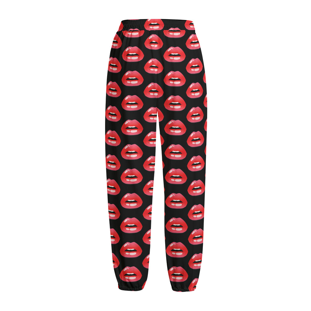 Wet Lips Pattern Print Fleece Lined Knit Pants