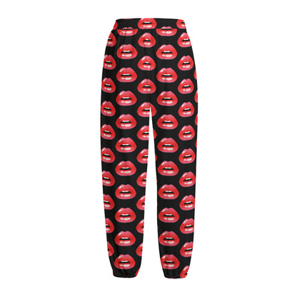 Wet Lips Pattern Print Fleece Lined Knit Pants