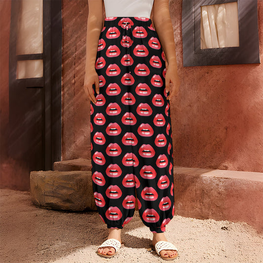 Wet Lips Pattern Print Harem Pants