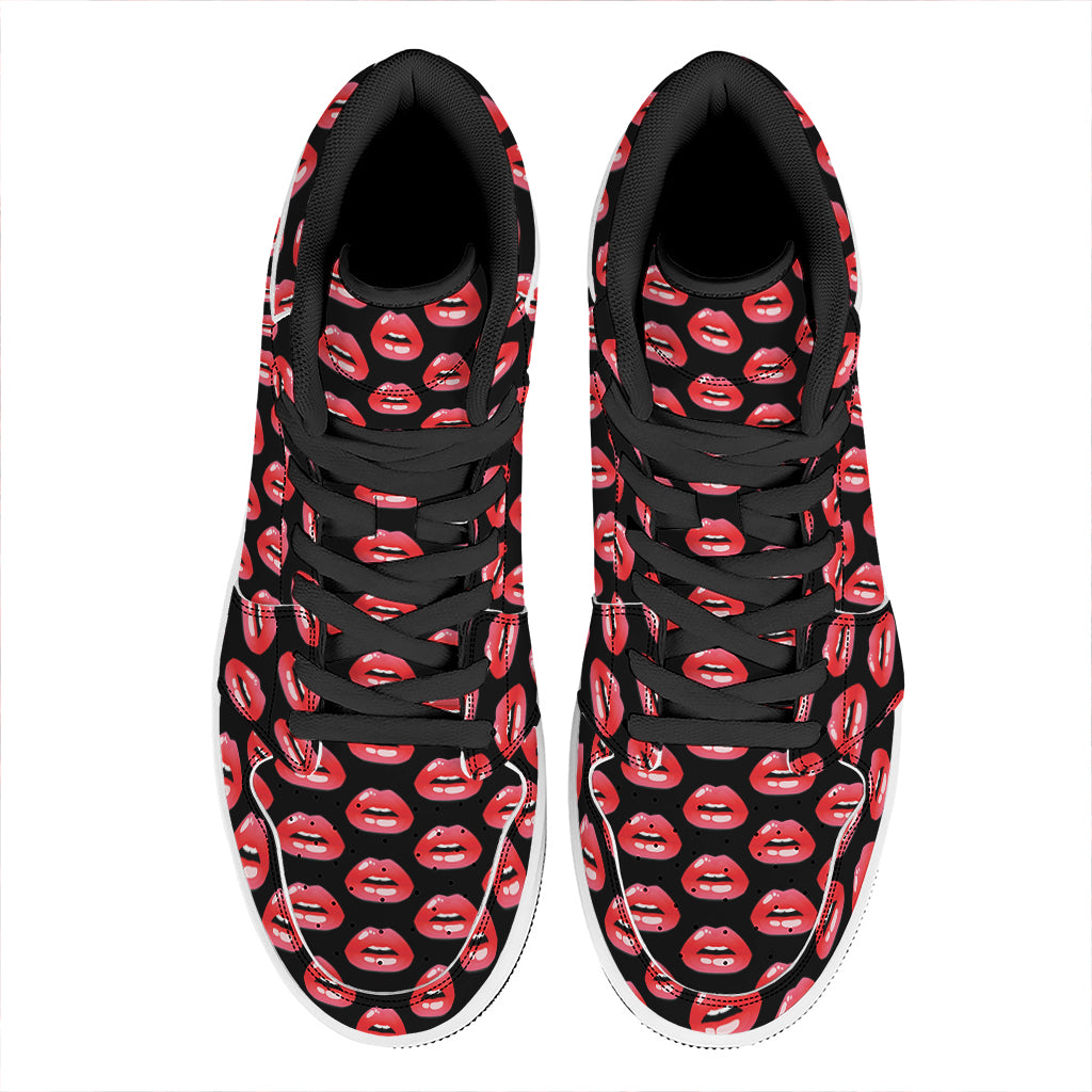 Wet Lips Pattern Print High Top Leather Sneakers