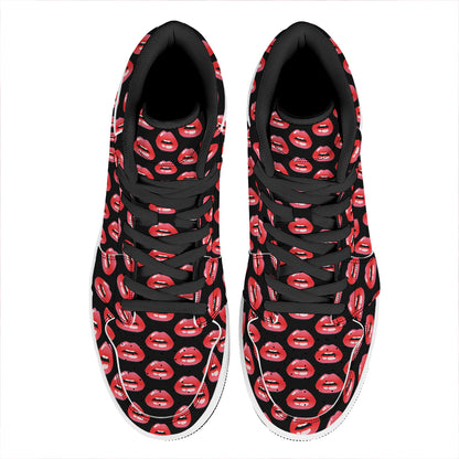 Wet Lips Pattern Print High Top Leather Sneakers